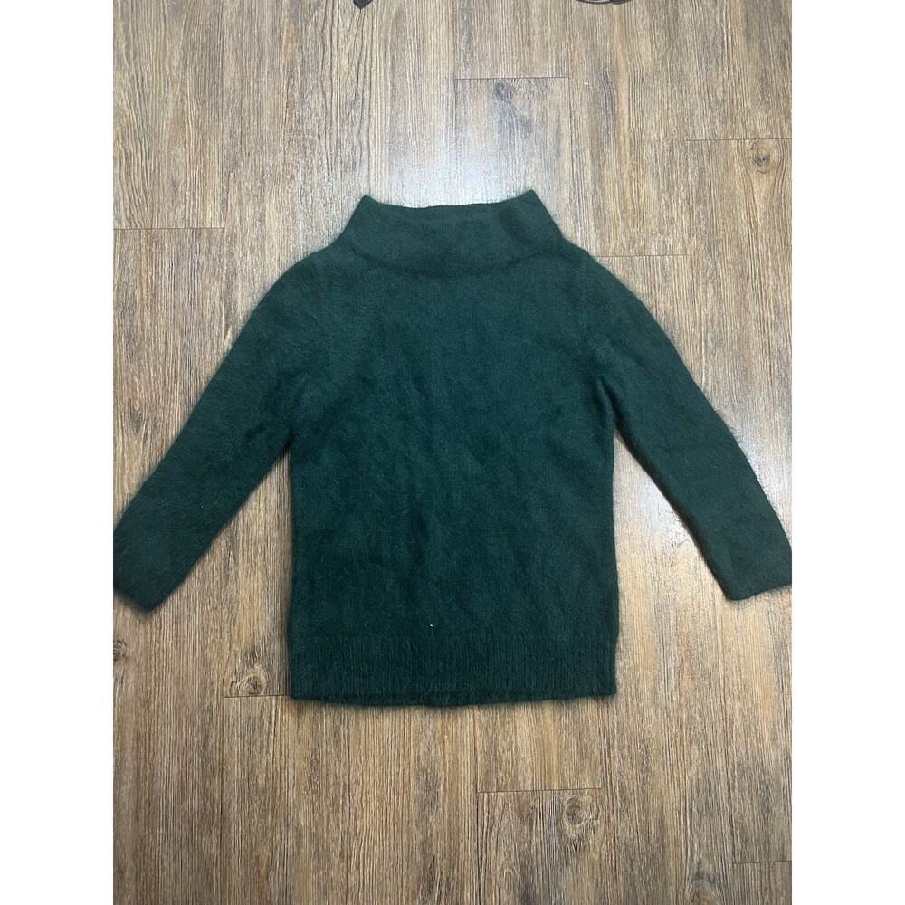 70% Angora Fuzzy Vintage MOTH Green ¾ Sleeve Pullover Sweater Small